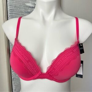 Tommy Hilfiger Vibrant Pink Micro Push Up Bra with Lace Trim Size 34C